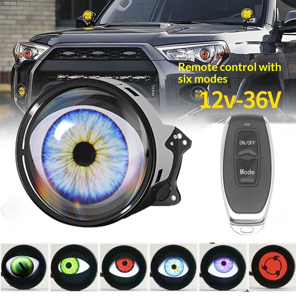 Universal Motorcycle Led Headlight Projector - デビルアイLEDヘッドライト、ダイナミックなデモンアイランプ、12～36V対応、リモコン操作、バイクや車のヘッドライト用汎用改造ライト。