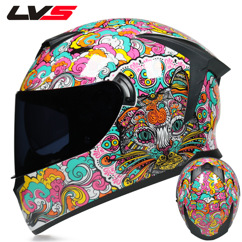 LVSオートバイヘルメット フルフェイス ダブルバイザー オ - Full Face Motorcycle Helmet With Bluetooth のレビューと価格